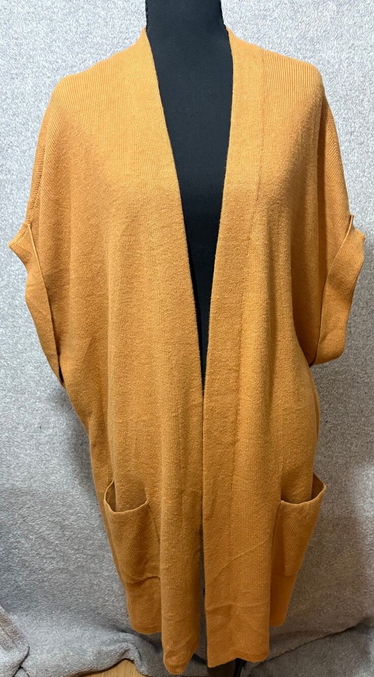 J Jill XL Burnished Brass Long Ribbed Gilet Cardigan NWT